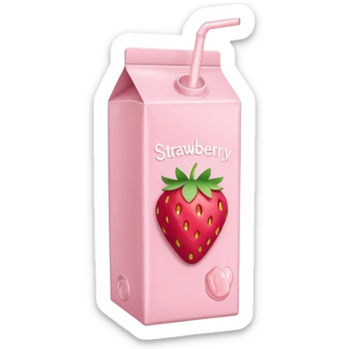 a pastel pink strawberry milk carton with a strawberry pictured on it and it says "strawberry" sticker
