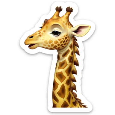 Cinematic Cute Yawning Giraffe Portrait Emoji, Head tilted slightly with a dramatic, wide-open yawn, showcasing a soft, patterned Fur of warm yellows and browns with a long, drooping neck and eyes barely open in drowsy contentment, Simplified yet irresistibly adorable features, highly detailed, glowing with a soft, cozy glow, high shine, relaxed yet expressive, stylized with a touch of savannah whimsy, bright and endearing, soft glowing outline, capturing the essence of a sleepy yet affectionate giraffe, so drowsy it feels like it could stretch right out of the screen and curl up for a nap! sticker