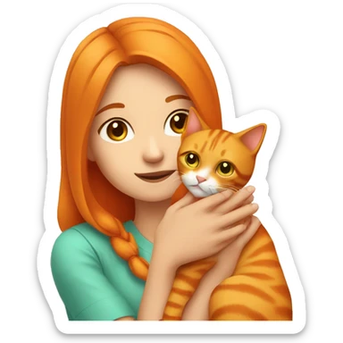 Girl petting a orange cat sticker