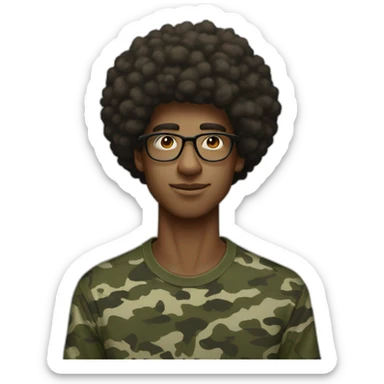 skinny guys with an afro and glasses wearing a camo tee sticker