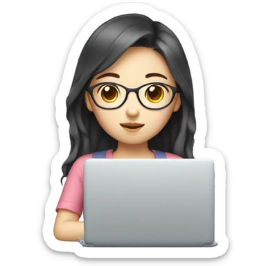 Korean girl  not glass with laptop  sticker