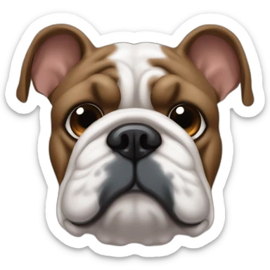 Perro bulldog francés color negro con pequeñas manchas marrón con ojos color celeste y el otro ojo marrón con una mancha blanca arriba de la nariz sacando la lengua sticker