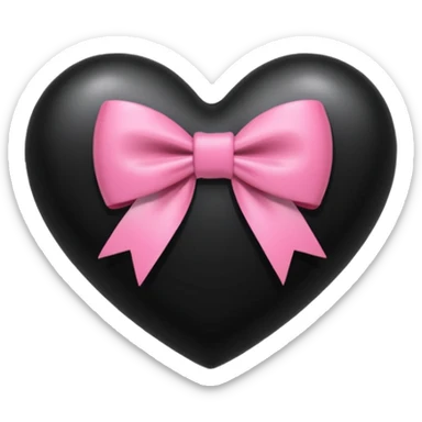 glossy black heart with a pink bow with heart pattern on the bow sticker
