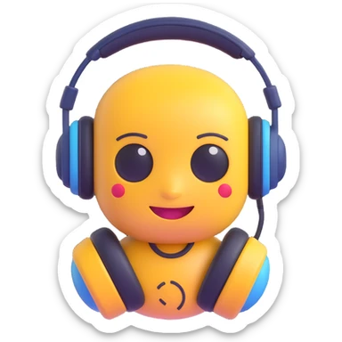 cute AI chatbot emoji with round face and headphones sticker