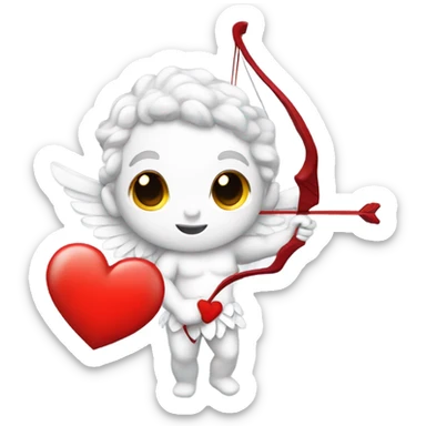 cupid white with a bow with heart red sticker
