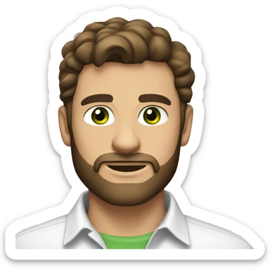 handsome optimist brunette man and beard green eyes wearing white button down shirt  sticker