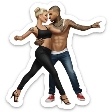 Hyper Realistic Chris Brown   dancing with his tattooed female dancer sticker