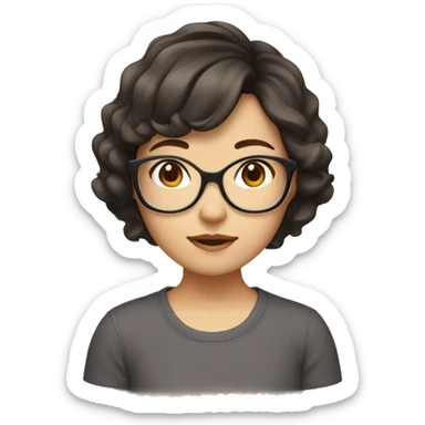 Asian girl with brown wavy short hair wearing glass sticker