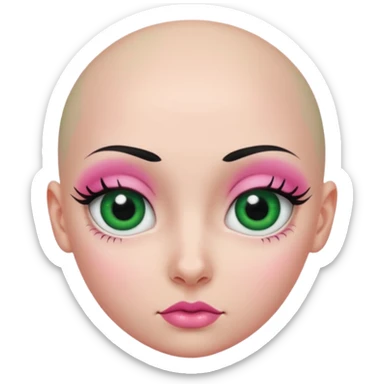 pink green black bald girl eyeballs sticker