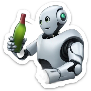 robot driving a car with a bottle in its hands sticker