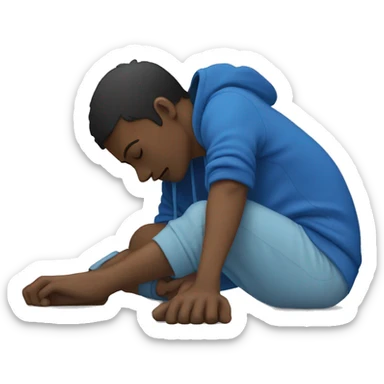 person lying on the floor facing down with a blue hoodie  sticker