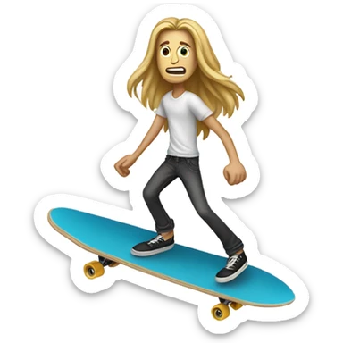 Skinny white guy with long hair on a longboard  sticker