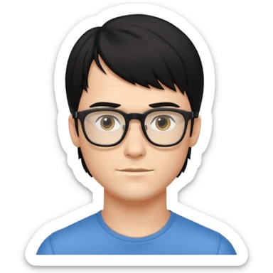 Beautiful thin guy, fair skin, glasses, and a short black mullet hairstyle, thin and muscled sticker