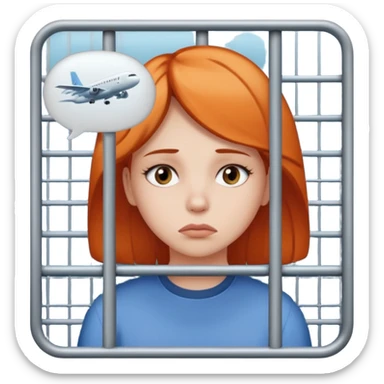 Still wild, but you’ll realize they’re wiser than they seem. Freedom is their top priority — don’t try to cage them.
woman behind bars sad with a text bubble thinking about airplanes sticker