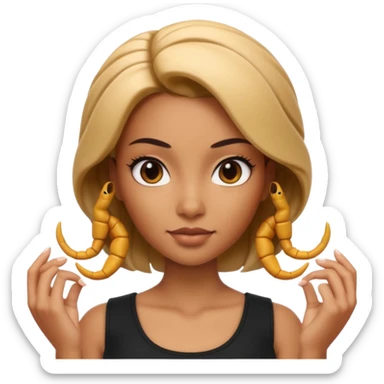 Scorpio zodiac signA 3D cartoon woman with a scorpion-shaped hairstyle, confident expression, smooth skin tone, Memoji-style. sticker