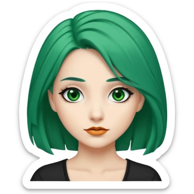 Emoji woman Emerald green hair long, fair skin, and eye black  sticker