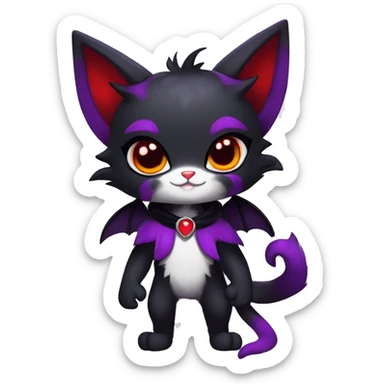 Anthro-Cute-Edgy-Vampiric-Batty-Cat-Black-Purple-Red-White-Contrast-Colors-Fantasy-Fur-Sona-Chibi-Shiny-Fakémon-Hybrid with horns full body sticker