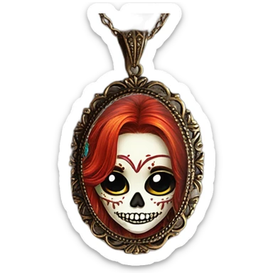 Skull girl mexican red hair Sombrero Necklace with pendant sticker