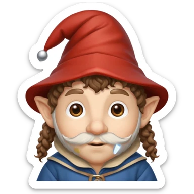 Gnomo con capelli ricci marroni, occhi marroni e cappello a punta sticker