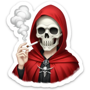 grim reaper in red cape smoking weed with loads of smoke sticker