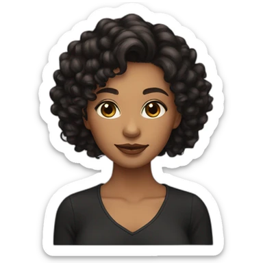 woman light brown skin long black curly hair with black cat sticker