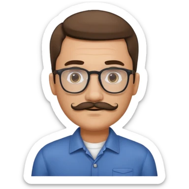 homme avec une coupe de cheveux raie au milieux lunette moustache sticker