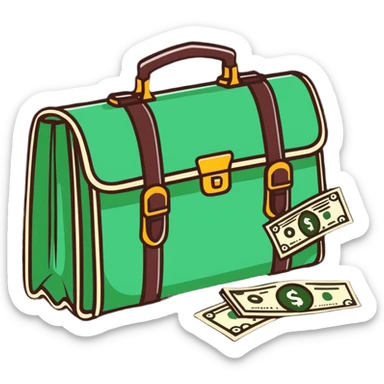 briefcase with money bills spilling out sticker