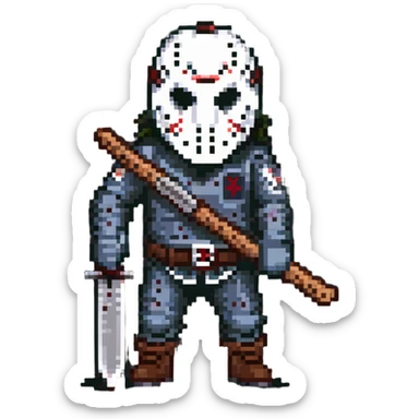 Jason Voorhees from Friday the 13th horror movies wearing a hockey mask and holding a machete sticker