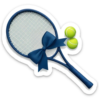 Tennis racket with a navy blue bow on the handle  sticker