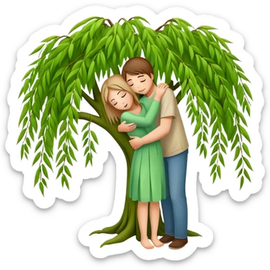 weeping willow tree with people hugging inside sticker