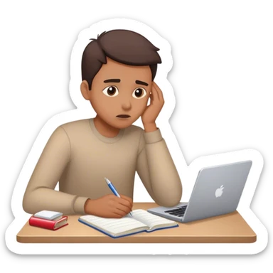 a person struggling with deadlines with notebook on the table sticker