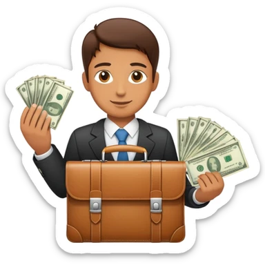 A professional person with a briefcase providing money to a family, breadwinner concept sticker