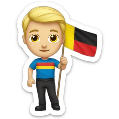 Blonde man hold the Belgian flag sticker