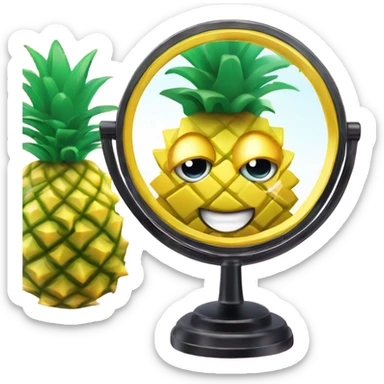 3D elegant pineapple🍍  with big shiny eyes 👀 pineapple holds mirror with its reflection 🪞🍍 sticker