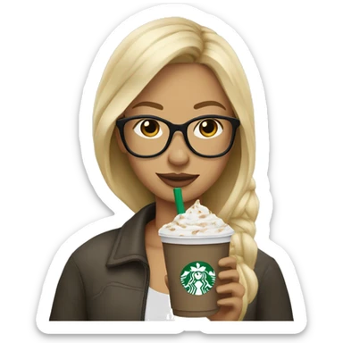 Blonde hair girl with glasses drinking a cold Starbucks drink  sticker