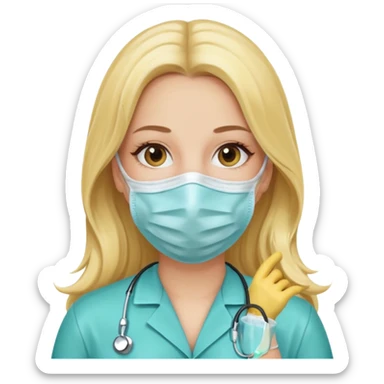 medica rubia con pelo largo, con mascarilla y guantes sticker