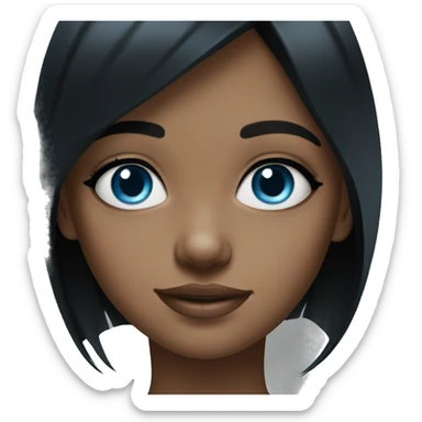 realistic portrait of black haired girl and blue eyes sticker