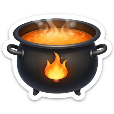 cauldron with boiling water over flames, steam rising sticker