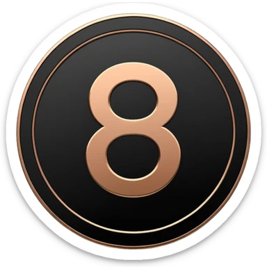 Emoji icon of a metal coin with engraved number 8, minimalist style, isolated, only black color sticker