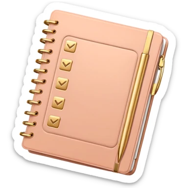 modern elegant planner with checkmarks emoji, 3D style, soft terracota beige or pink and gold, clean design sticker