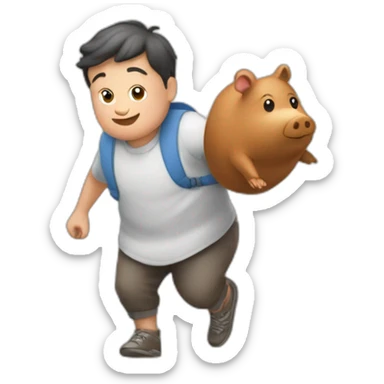 menino correndo com um porco sticker