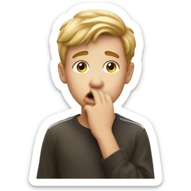 a boy of European appearance covers his mouth with his hand sticker