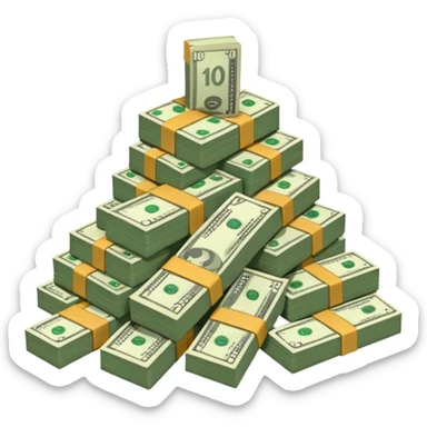 cash pile, make bills rectangular, next to a "10x" factor, looking like 10x CASH PILE sticker