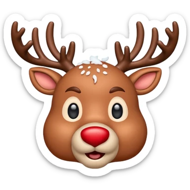 realistic emoji Rudolph red nosed reindeer with snow on its head and nose sticker