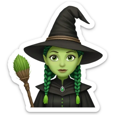 elphaba the wicked witch from wicked movie (cynthia erivo) microbraid hair, witch hat, broom sticker