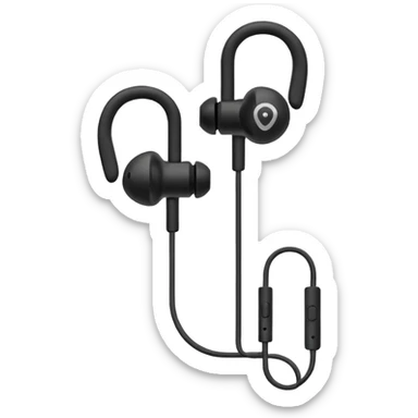 Minimal emoji, simple wired earphones sculpted from matte black metal, clean silhouette, fashion editorial minimalism, no motion effects, no glow, no neon, flat emoji style, centered, transparent background sticker