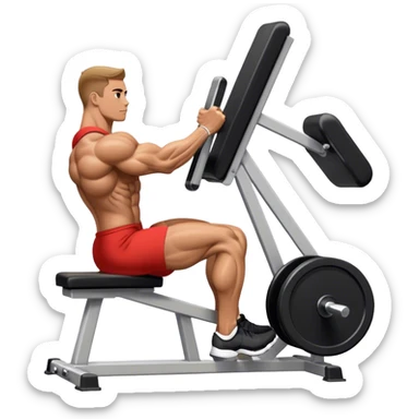 side-view bodybuilder seated weighted calf-raise machine lower leg exercise sticker