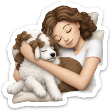White girl brown hair sleeping with Mini Bichon sticker