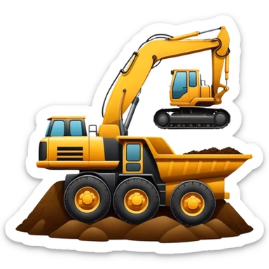 Excavator putting dirt in dump truck sticker