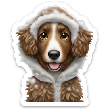 brown Aussie doodle in snow suit dancing like a human sticker